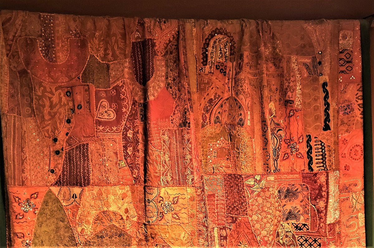 Vintage "Fire Orange with Red Highlights" Gujarat Tapestry Bedspread