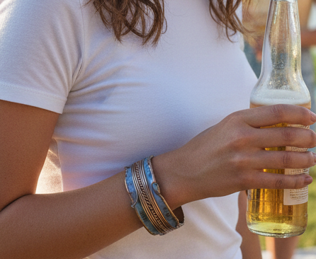 Brass Patina Cuff Bracelet - Blue Leaf