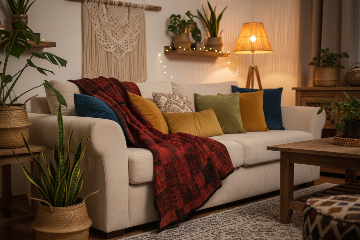 Terracotta and Rust Huipile Embroidered Throw Blanket