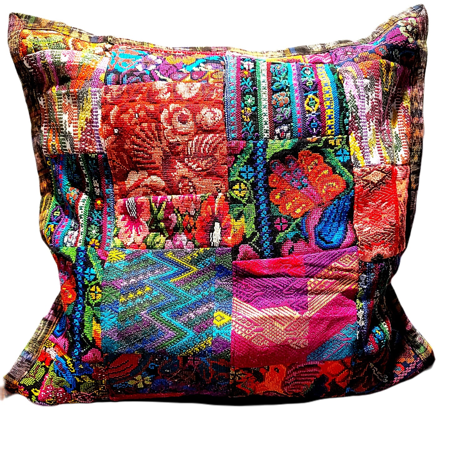 Colorful Mixed Huipile Embroidered Guatemalan Throw Pillow Cover