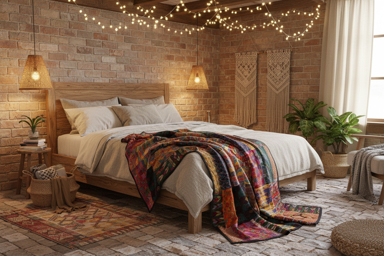 Queen-size Mixed Huipile Guatemalan Patchwork Quilt Set