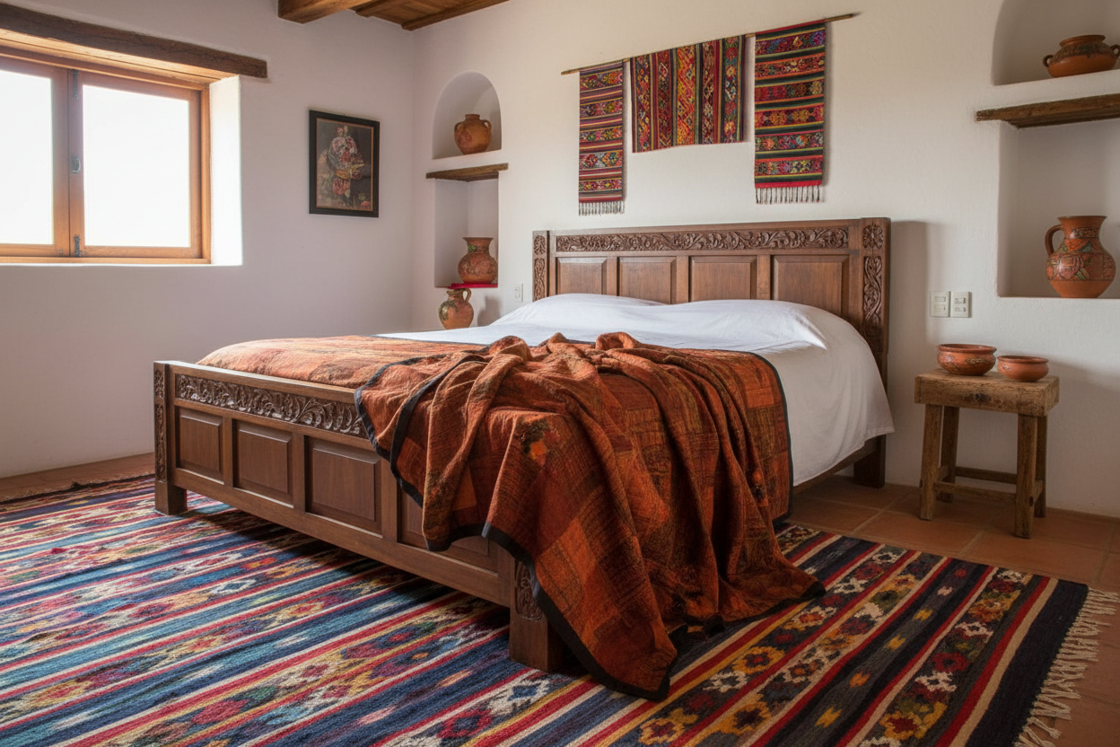 Handmade King-size Rust and Terracotta Guatemalan Patchwork Quilt Set