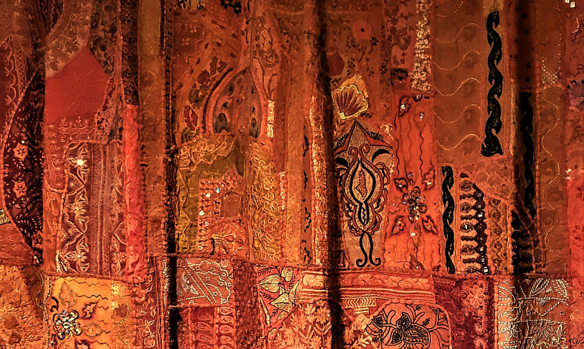 Vintage "Fire Orange with Red Highlights" Gujarat Tapestry Bedspread