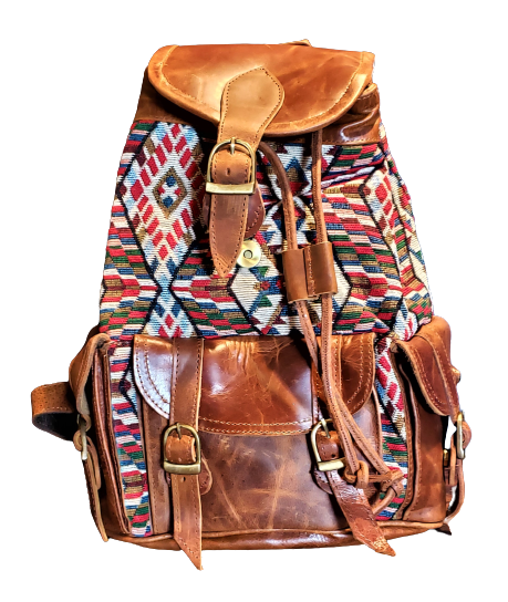 Leather & Jacquard Backpack Handbag