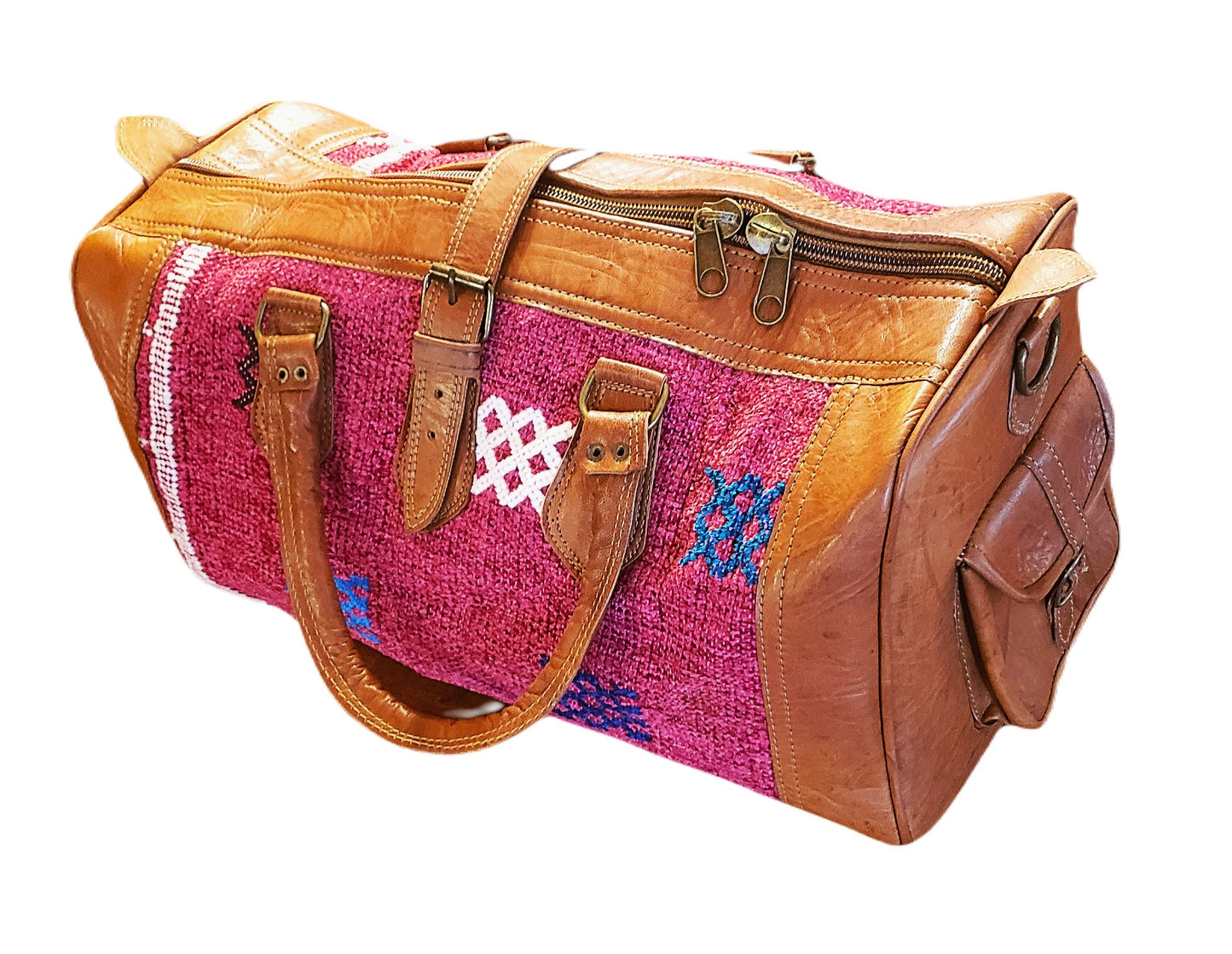 Handcrafted Rose Kilim & Leather Travel Bag