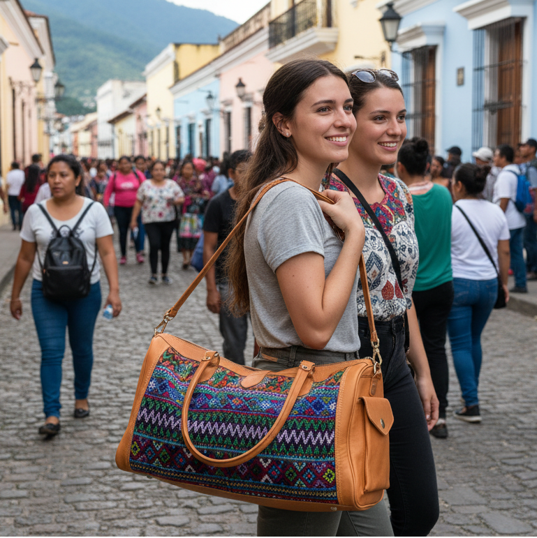 Guatemalan Leather & Huipile Travel Bag