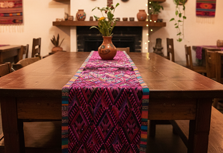 Colorful Guatemalan Huipile Table Runner - No Fringes