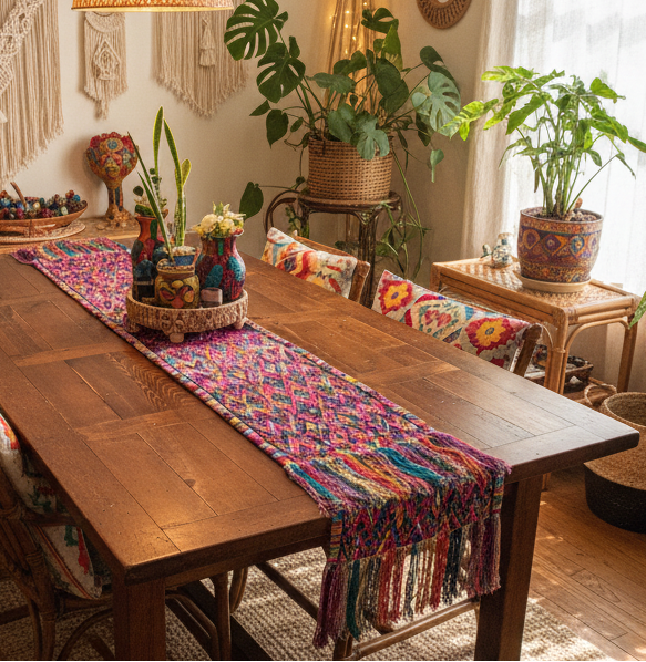 Colorful Guatemalan Huipile Table Runner