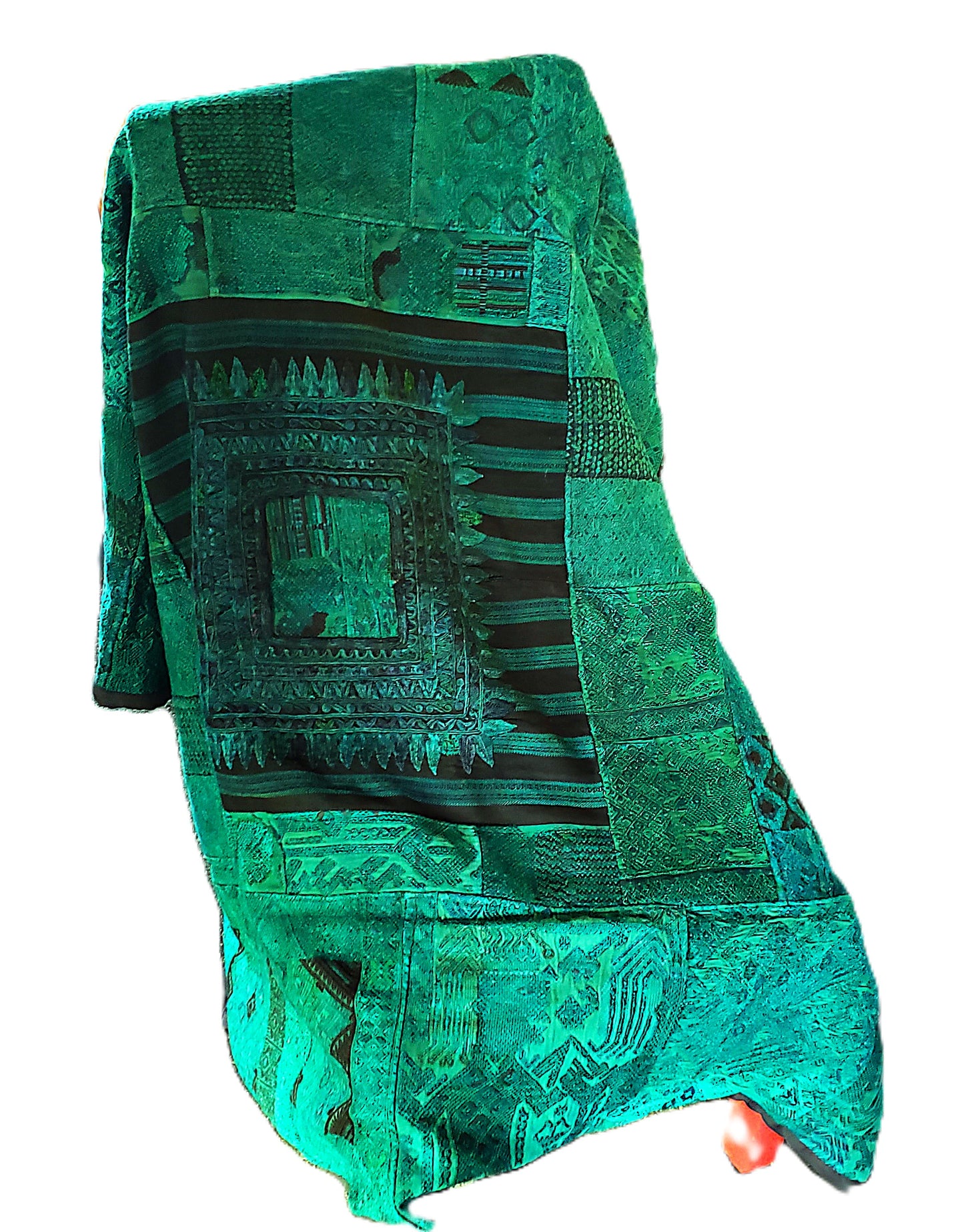 Emerald Green Guatemalan Huipile Throw Blanket