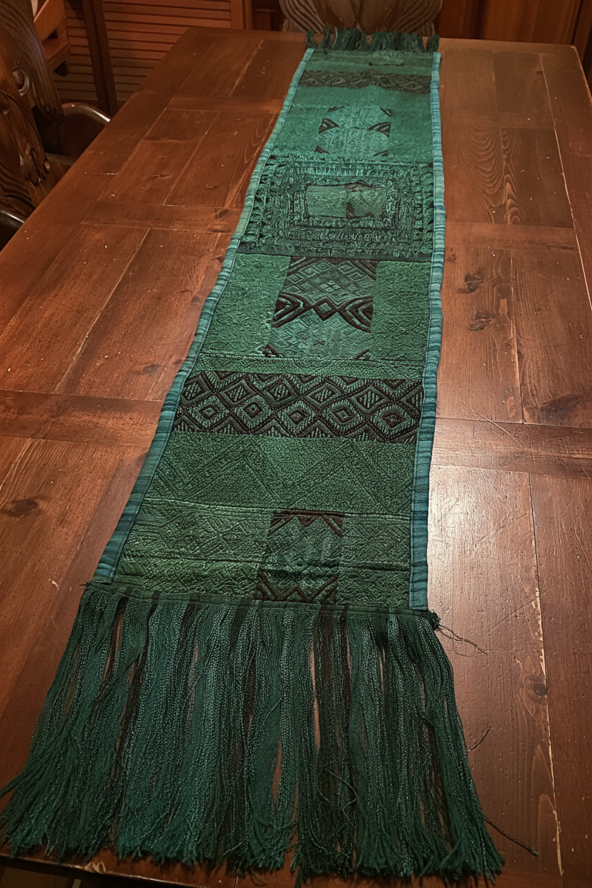 Emerald Green Guatemalan Huipile Table Runner