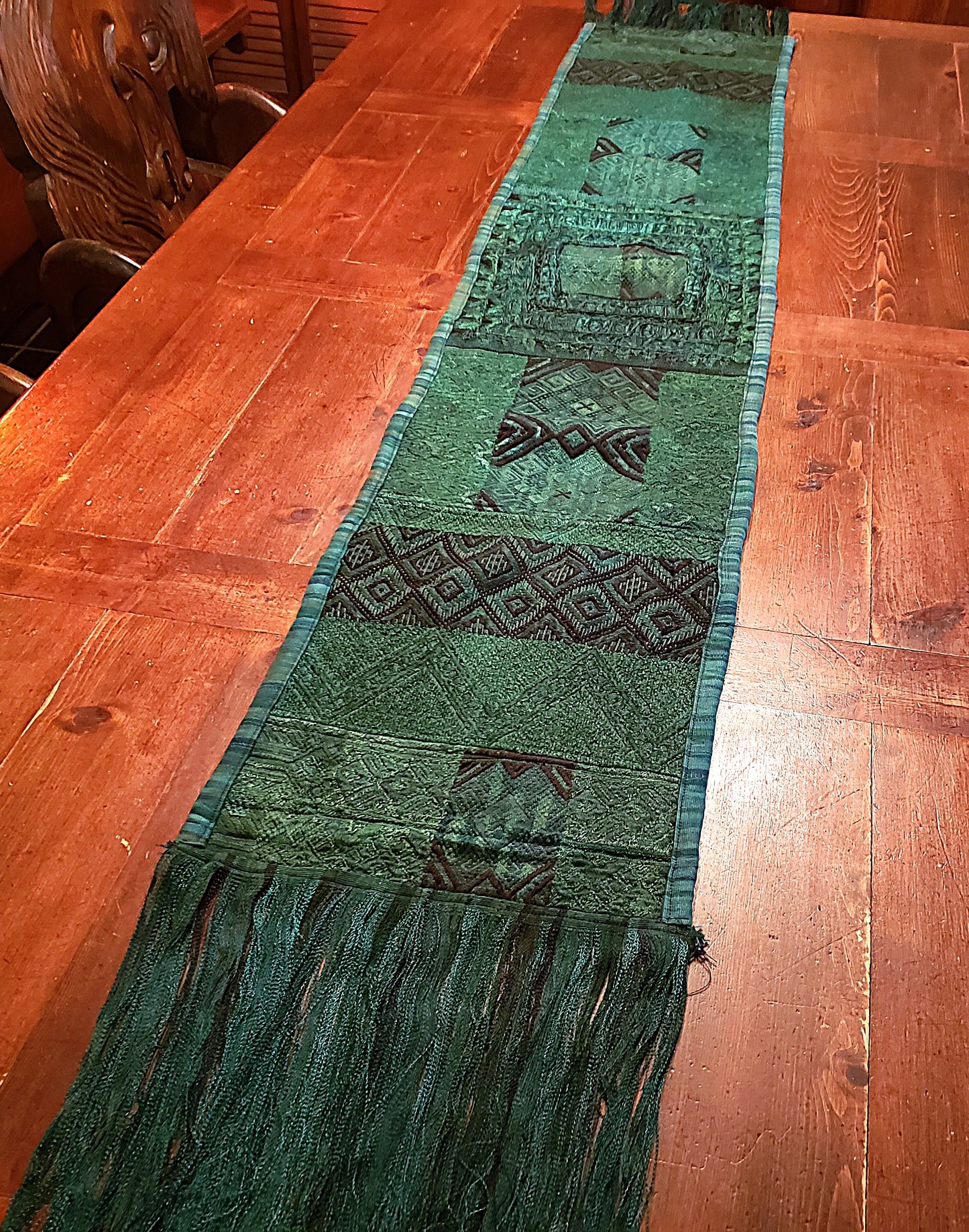 Emerald Green Guatemalan Huipile Table Runner