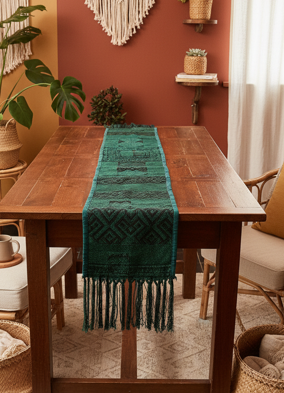 Emerald Green Guatemalan Huipile Table Runner
