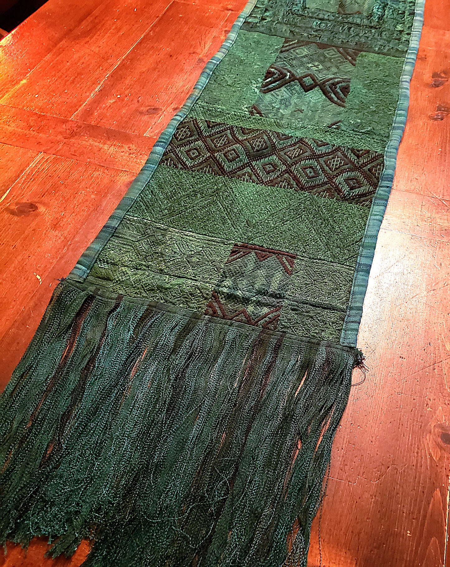 Emerald Green Guatemalan Huipile Table Runner