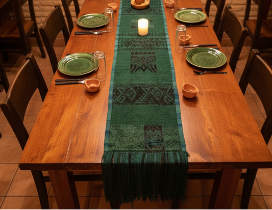 Emerald Green Guatemalan Huipile Table Runner