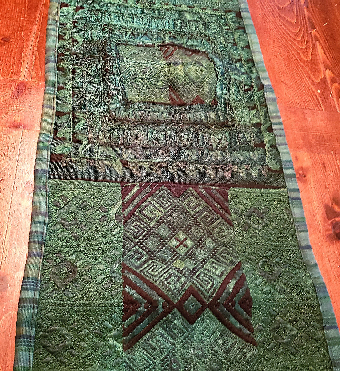Emerald Green Guatemalan Huipile Table Runner