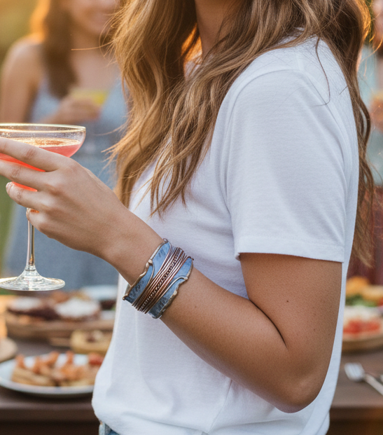 Brass Patina Cuff Bracelet - Blue Leaf
