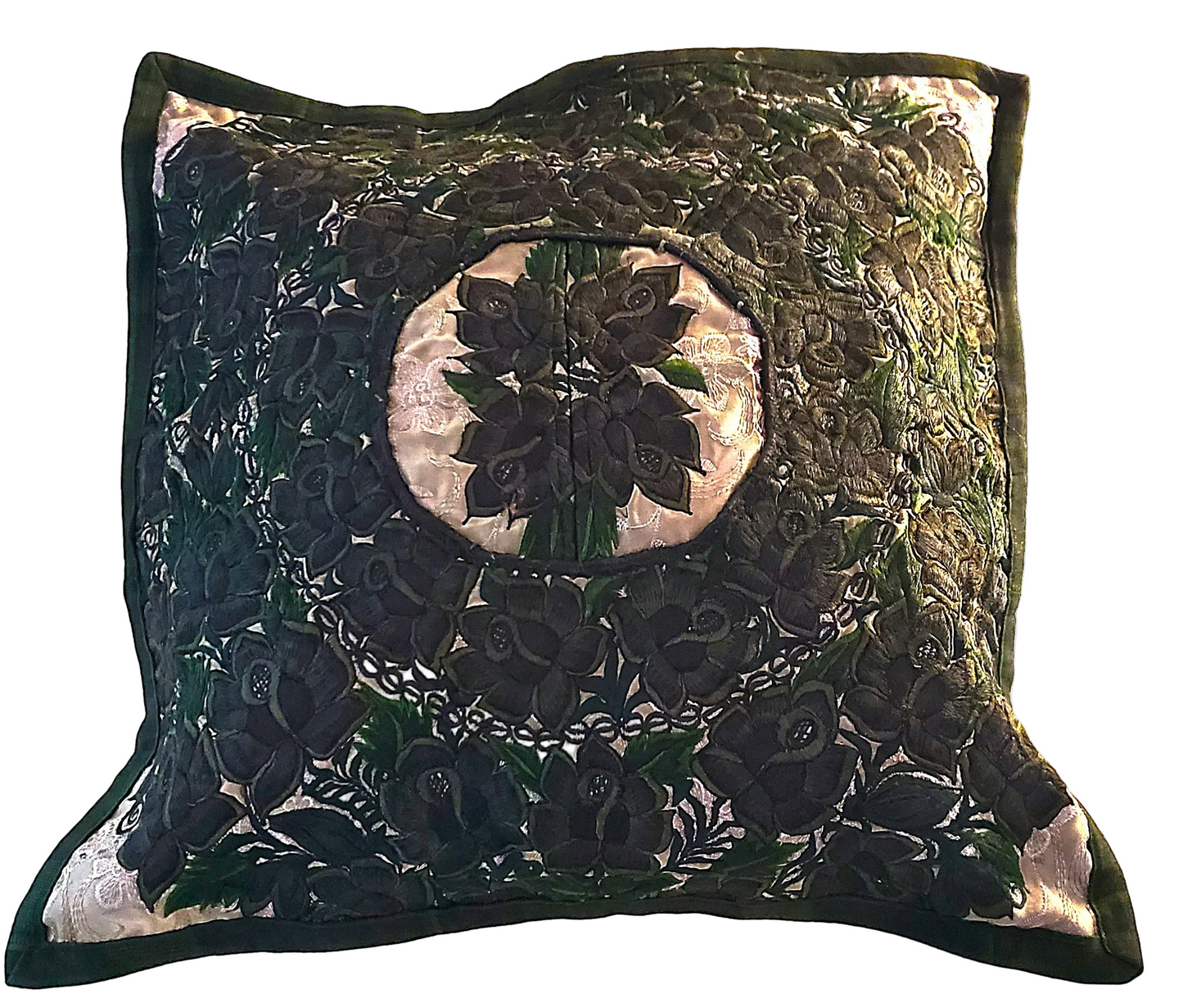 Vibrant Green Embroidered Green Guatemalan Throw Pillow Cover