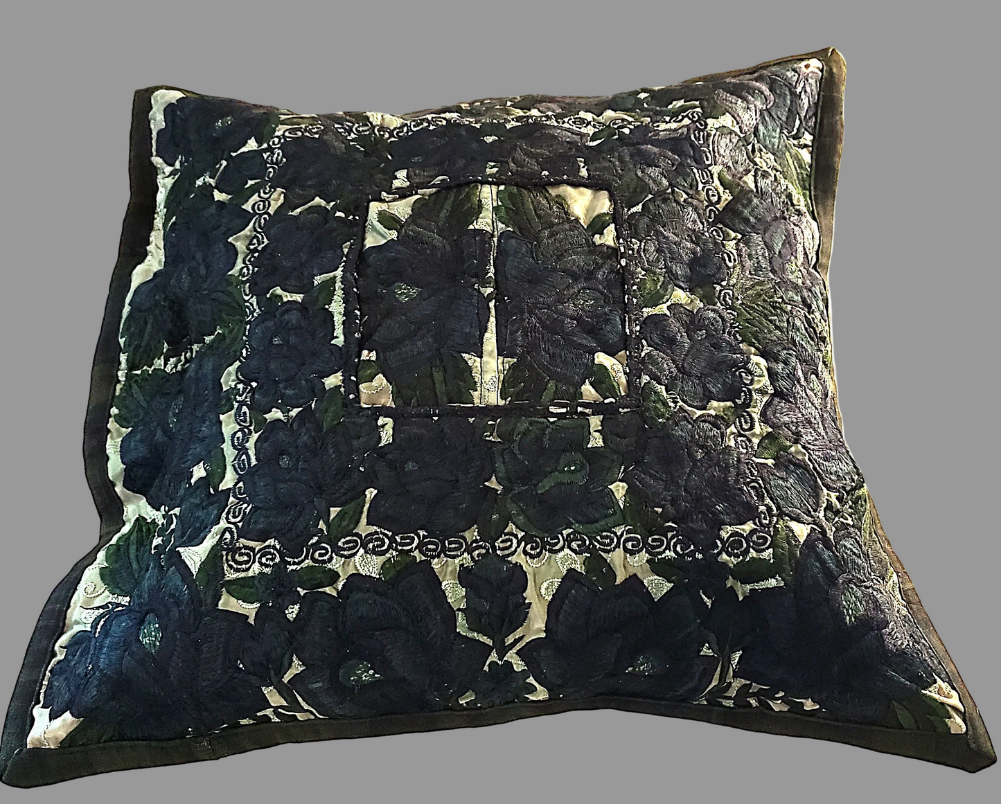 Vibrant Green Embroidered Green Guatemalan Throw Pillow Cover