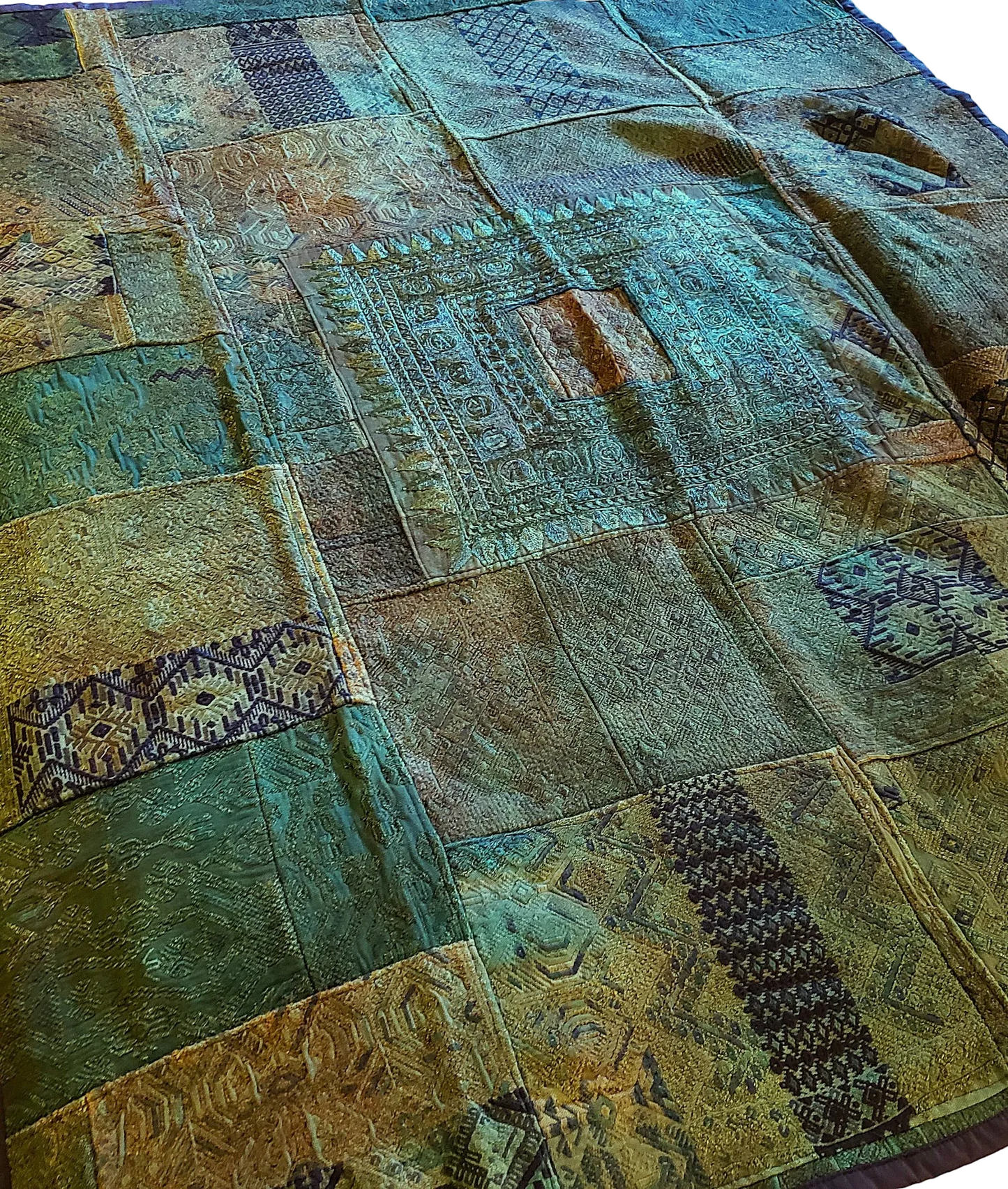 Rustic Green Guatemalan Huipile Throw Blanket
