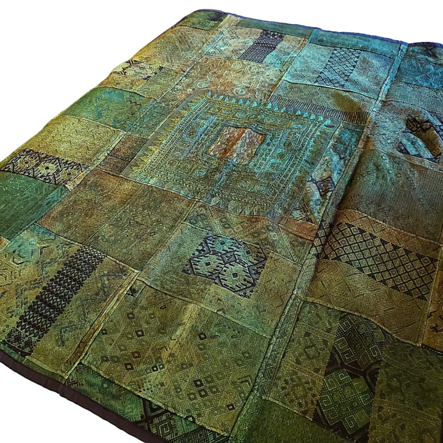 Rustic Green Guatemalan Huipile Throw Blanket