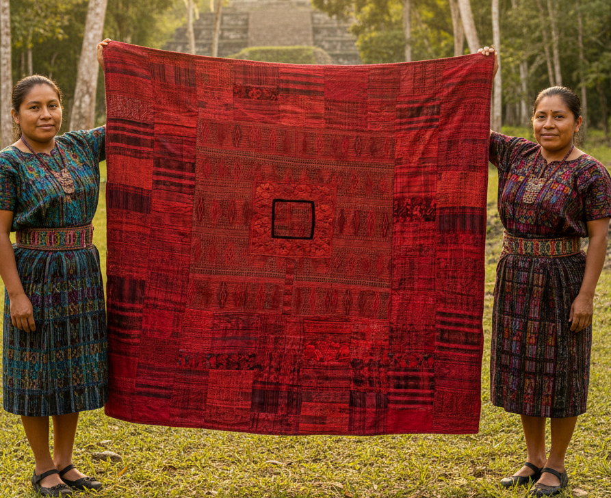 Rose Guatemalan Huipile Throw Blanket