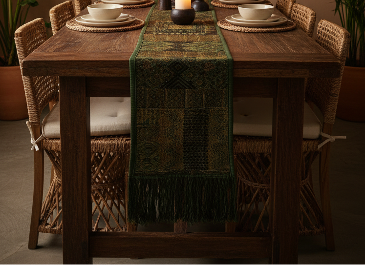 Rustic Forest Green Huipile Table Runner