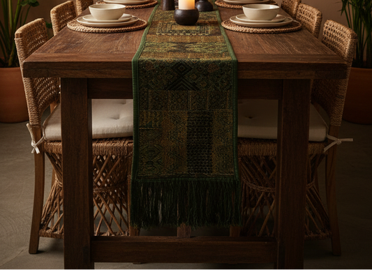 Rustic Forest Green Huipile Table Runner