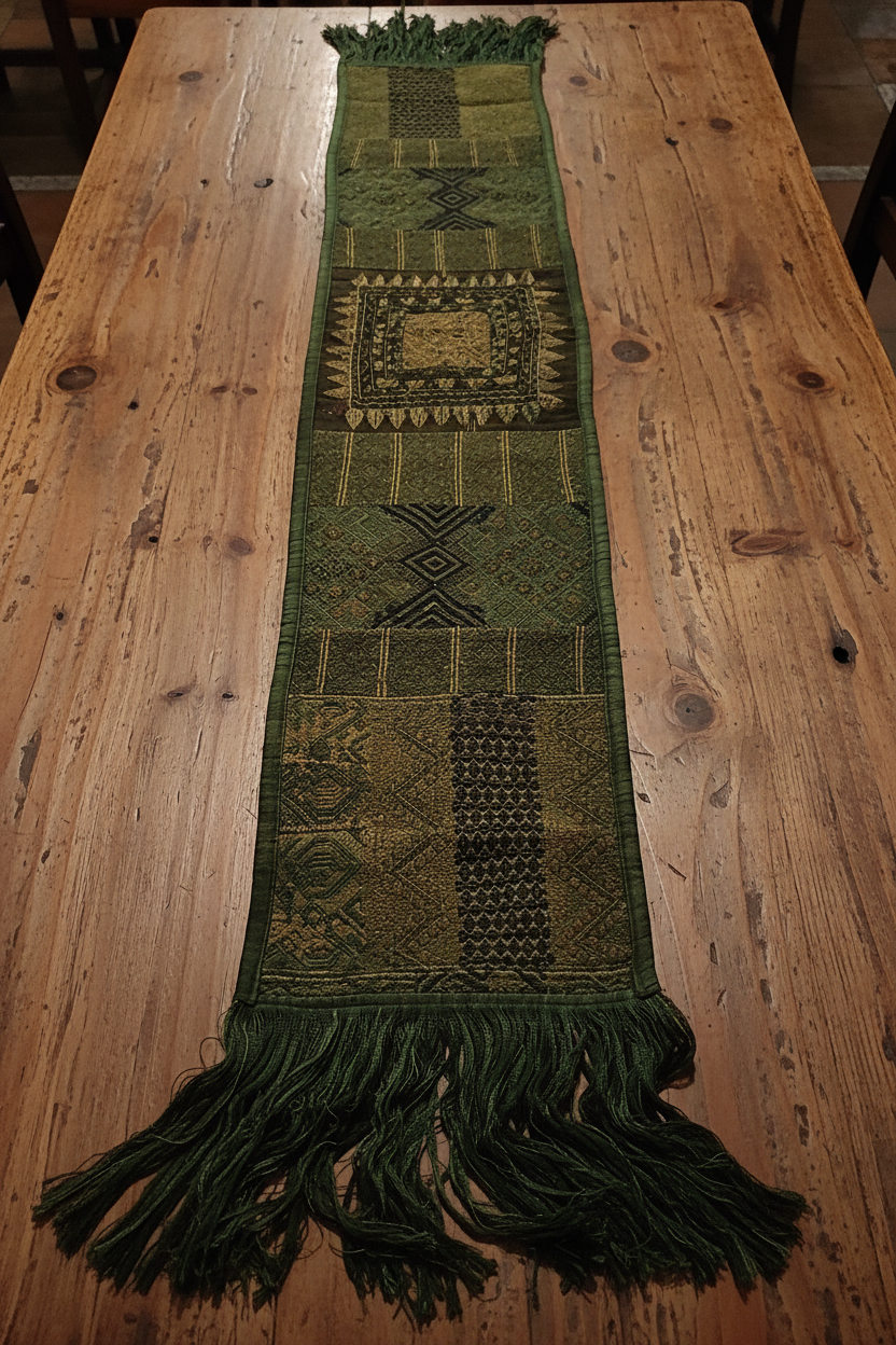 Rustic Forest Green Huipile Table Runner