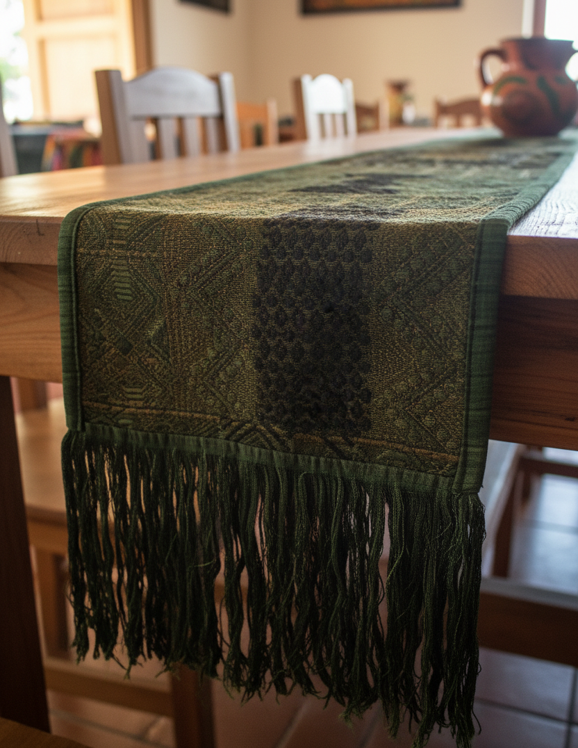 Rustic Forest Green Huipile Table Runner
