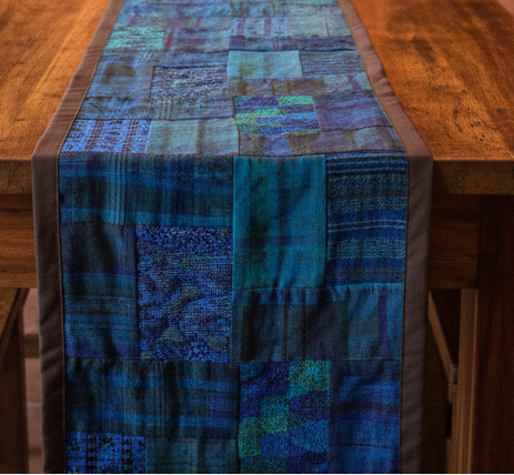Vivid Blue Guatemalan Patchwork Table Runner