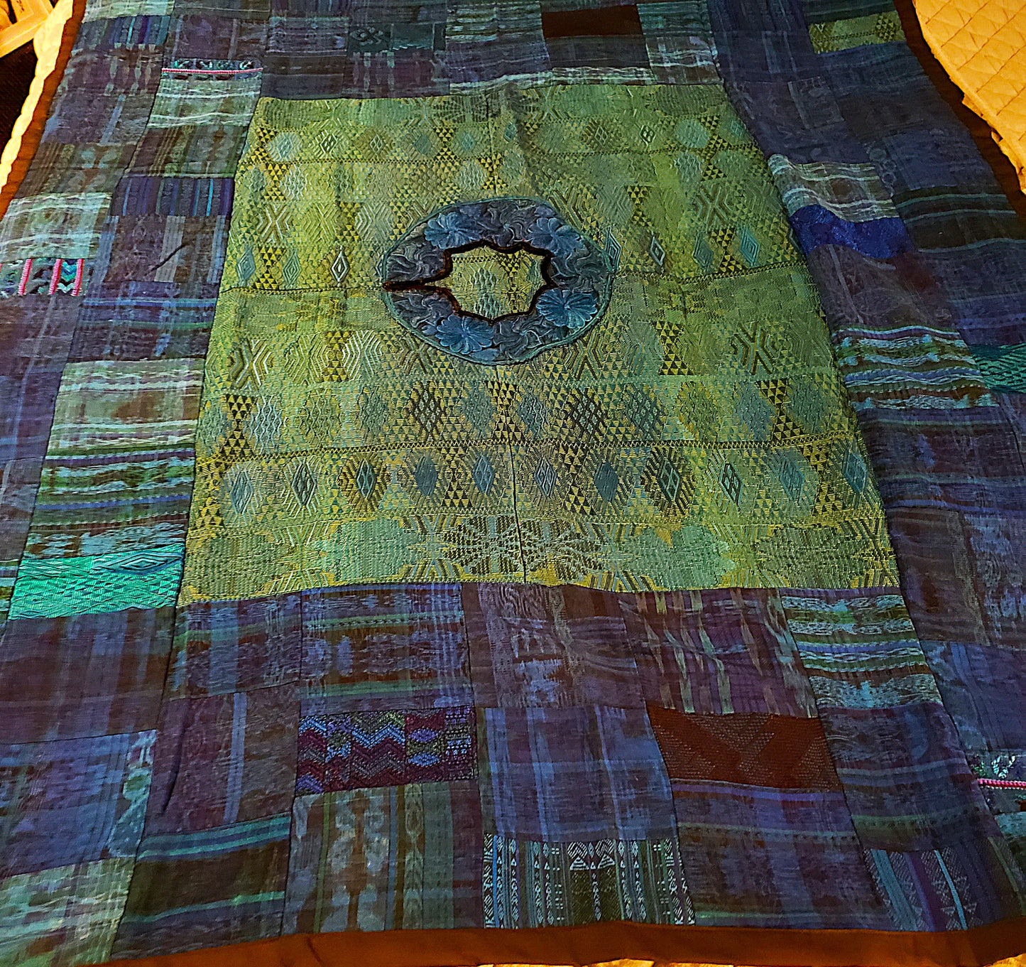 Beautiful Blue & Green Guatemalan Huipile Throw Blanket