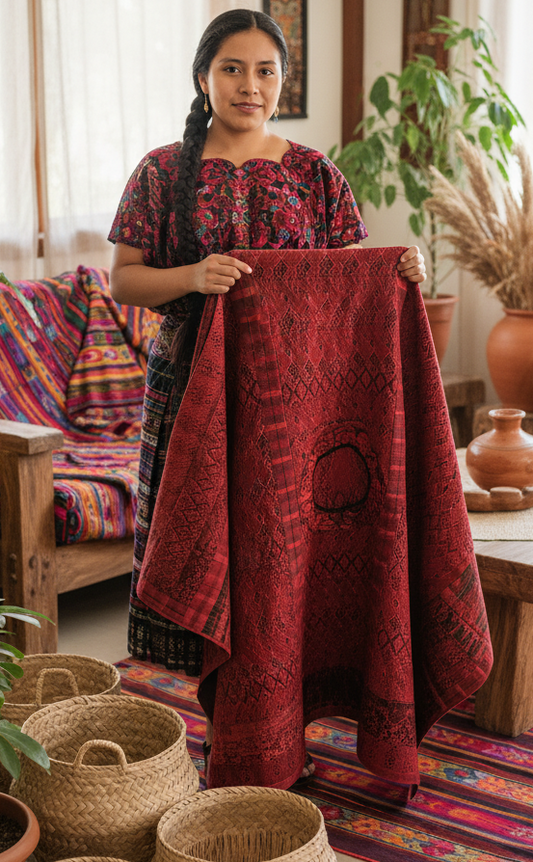 Red Guatemalan Embroidered Throw Blanket