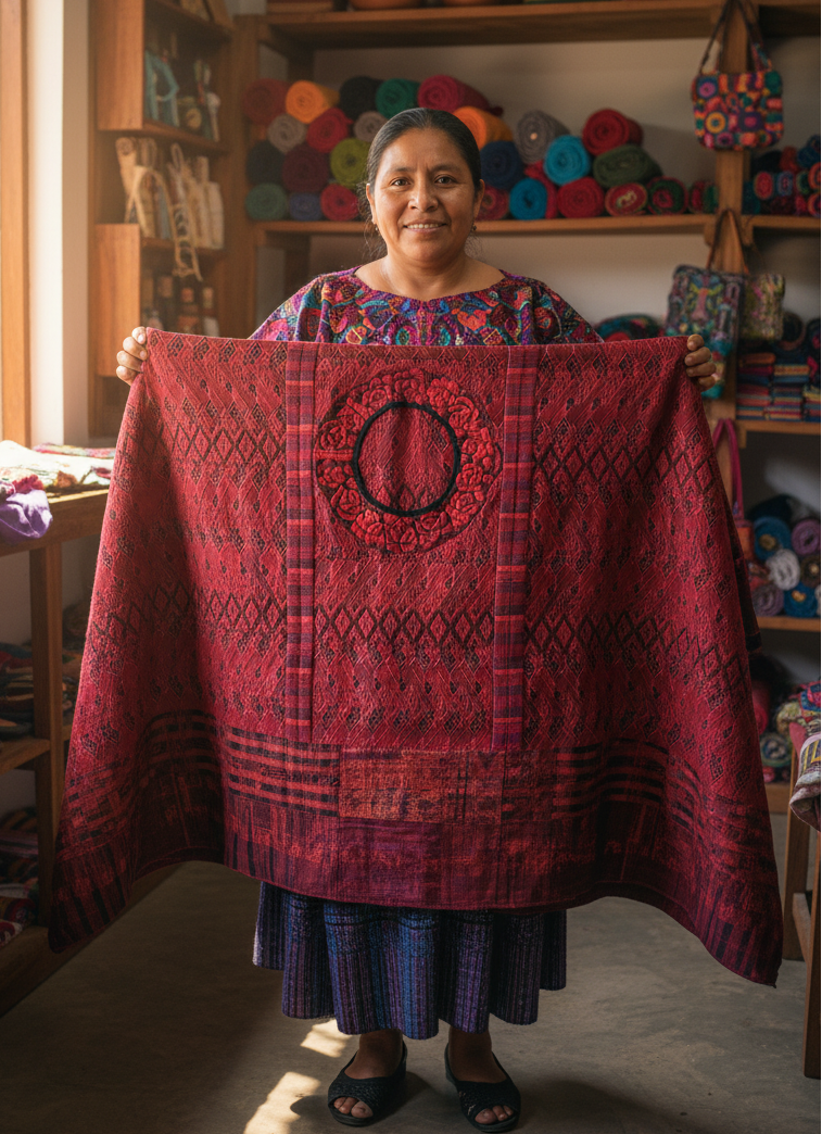 Red Guatemalan Embroidered Throw Blanket