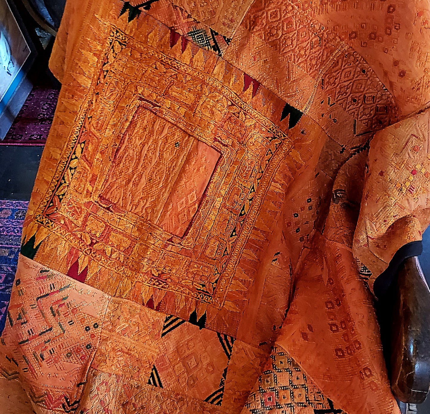Beautiful Sun-Kissed Gold Guatemalan Mixed Huipile Embroidered Blanket or Throw