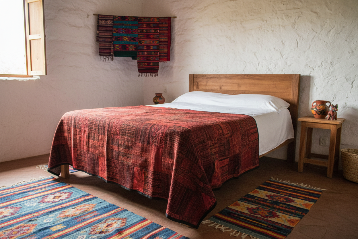 Handmade King-size Rust and Terracotta Guatemalan Patchwork Quilt Set