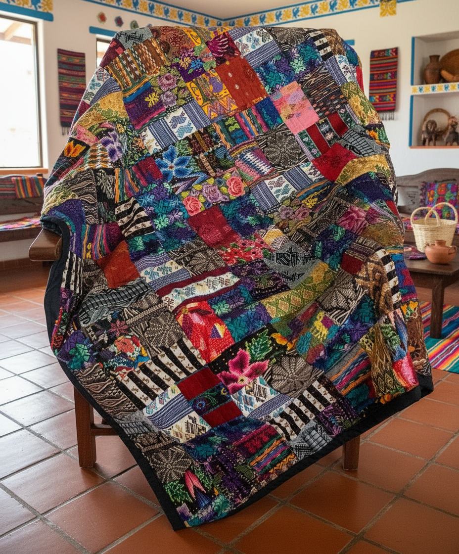 Mixed Huipile Embroidered Lap Blanket or Throw.