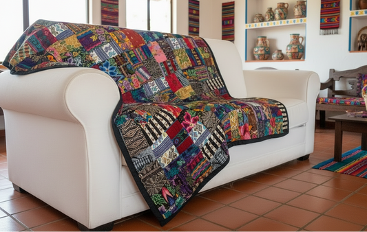 Mixed Huipile Embroidered Lap Blanket or Throw.
