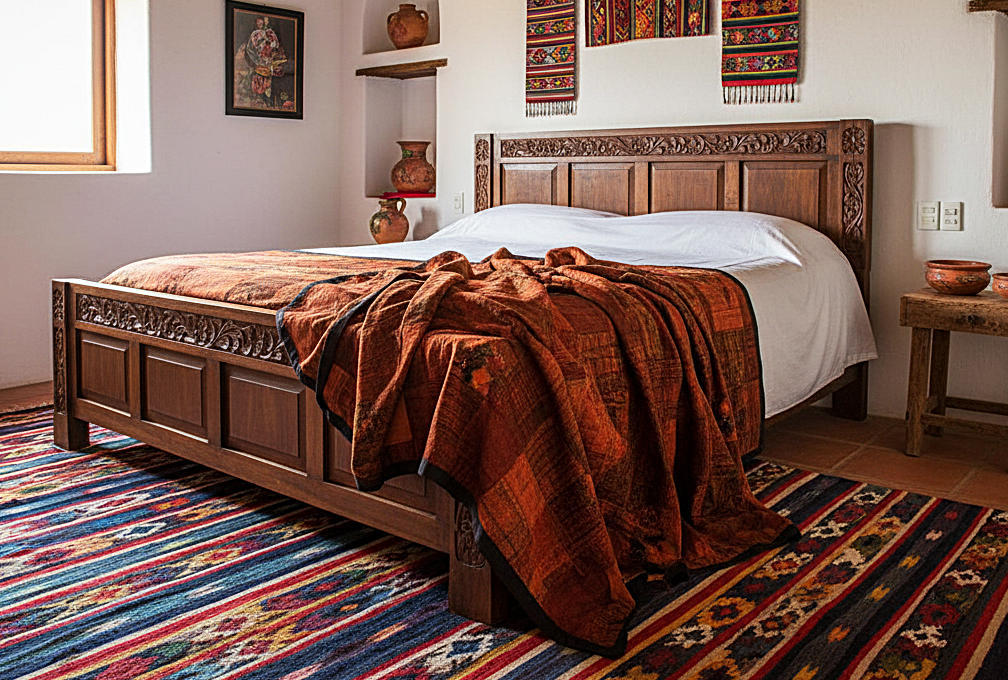 Handmade King-size Rust and Terracotta Guatemalan Patchwork Quilt Set