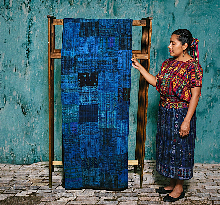 Handmade King-size Vivid Blue Guatemalan Patchwork Quilt Set