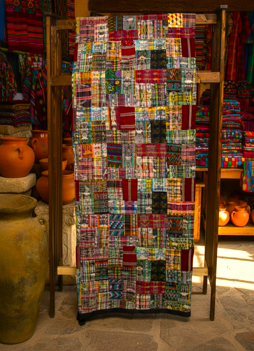 Handmade Queen-size Rose and Mixed Pastels Guatemalan Patchwork Quilt Set