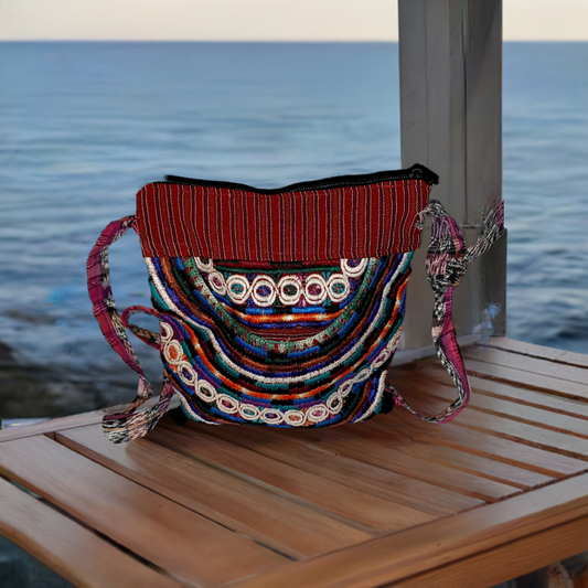 Handmade Colorful Red Guatemalan Embroidered Crossbody Bag