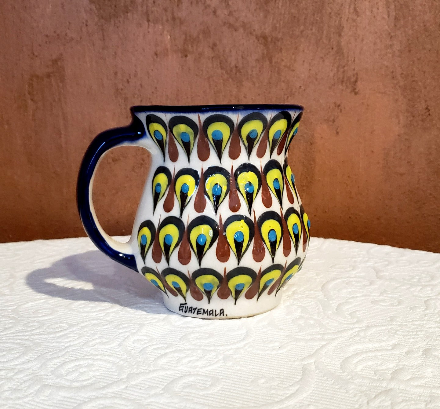 Hand Painted, Hand Thrown Ceramic Peacock Mug