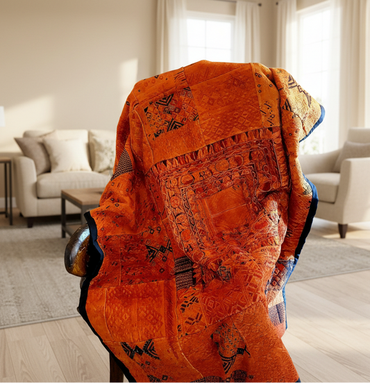 Beautiful Sun-Kissed Amber Guatemalan Mixed Huipile Embroidered Blanket or Throw