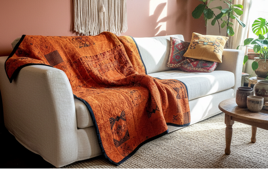 Beautiful Sun-Kissed Amber Guatemalan Mixed Huipile Embroidered Blanket or Throw