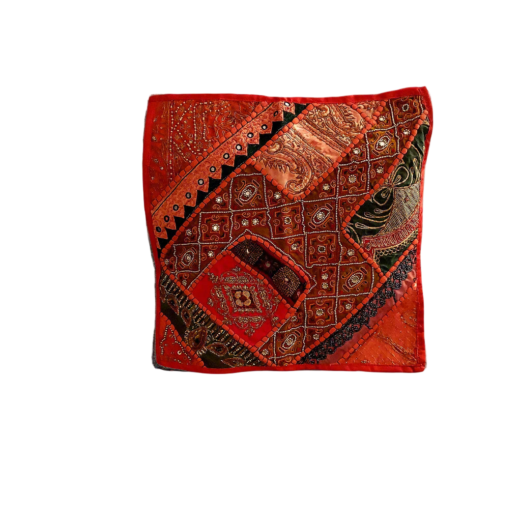 Jeweled, Mirrored & Embroidered Moti Gala Patchwork Pillow Cover