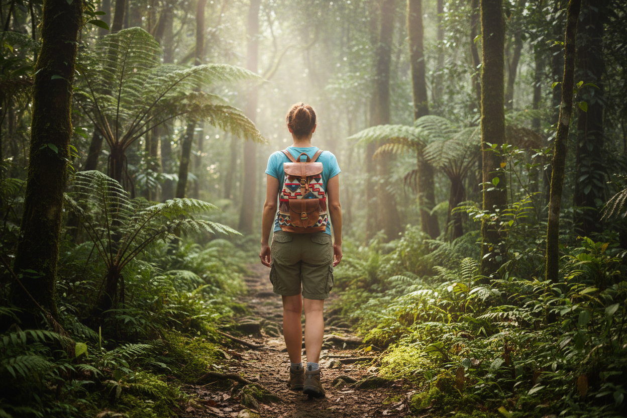 Southwest-influenced Leather and Jacquard Backpack Purse