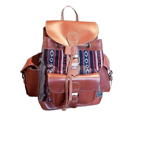 Southwest Design Leather & Woven Fabric Backpack Purse