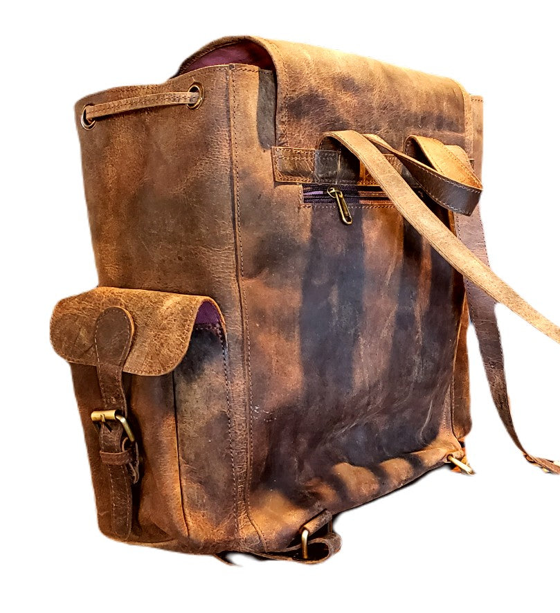 Handcrafted Rustic Leather Backpack