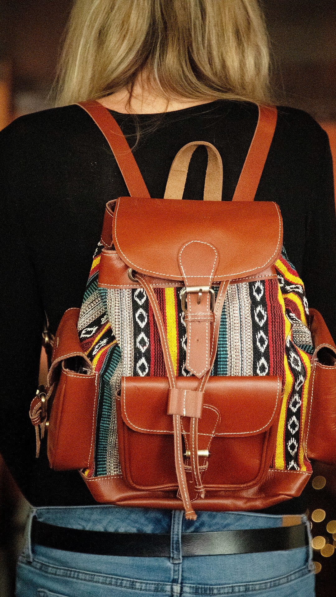 designer leather backpacks purse Southwest Design Leather & Woven Fabric Backpack Purse