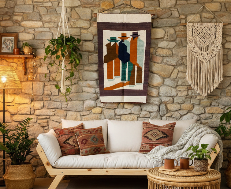 Hand-woven Wool "Tres Hombres" Guatemalan Wall Hanging